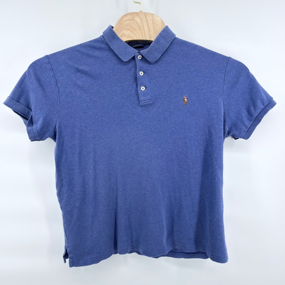 Polo Ralph‎ Lauren Polo Shirt Mens Large Slim Fit Blue Heather Short Sleeve